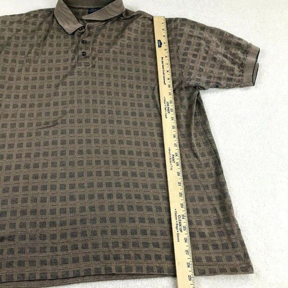 Pebble Beach Polo Shirt Mens XL Brown Checkered Short Sleeve Pullover 3 Button - Picture 4 of 7